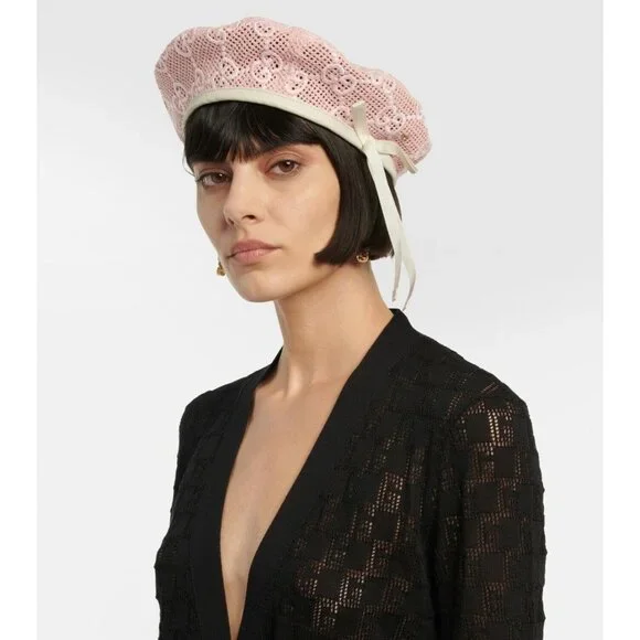 Gucci | Accessories | Nwt Gucci Gg Cotton Crochet Beret Pink  display picture 1